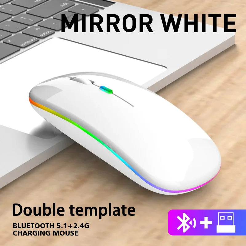 Wireless Rechargable Bluetooth Mouse - Silent Click, RGB Light, Ergonomic Design