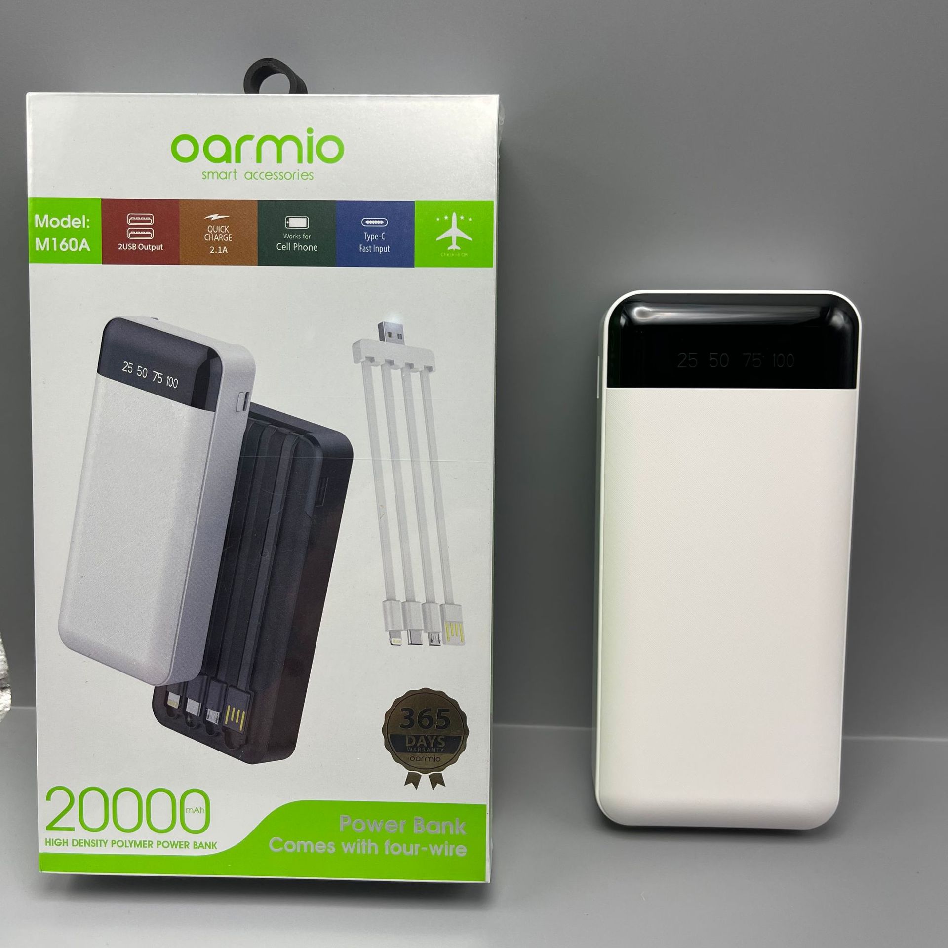 20000mAh Power Bank Portable Charger Built-in Cables Fast Charging for Travel & Emergency