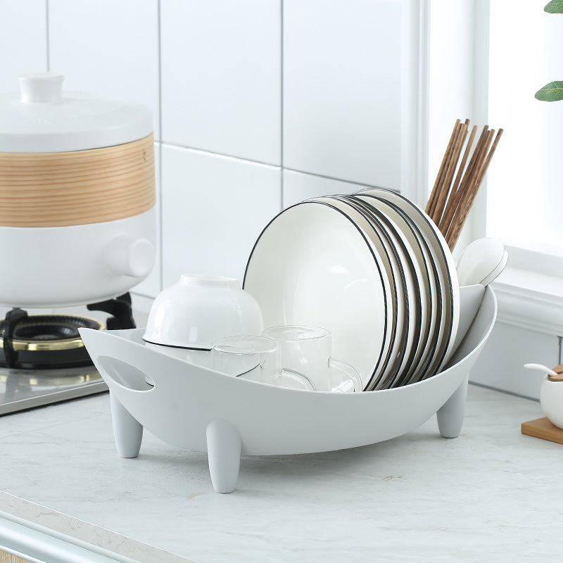 Compact Dish Drying Rack with Drain Spout - Space saving Kitchen Organiser