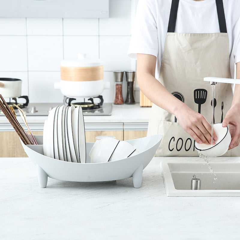 Compact Dish Drying Rack with Drain Spout - Space saving Kitchen Organiser