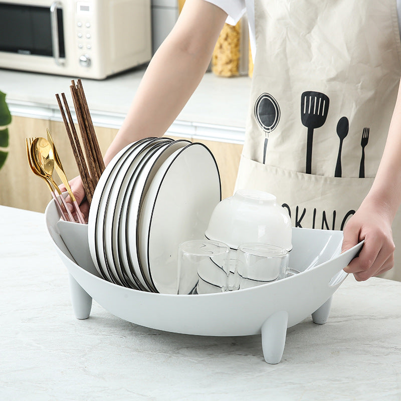 Compact Dish Drying Rack with Drain Spout - Space saving Kitchen Organiser