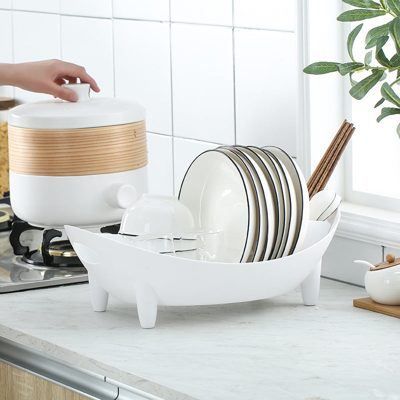 Compact Dish Drying Rack with Drain Spout - Space saving Kitchen Organiser