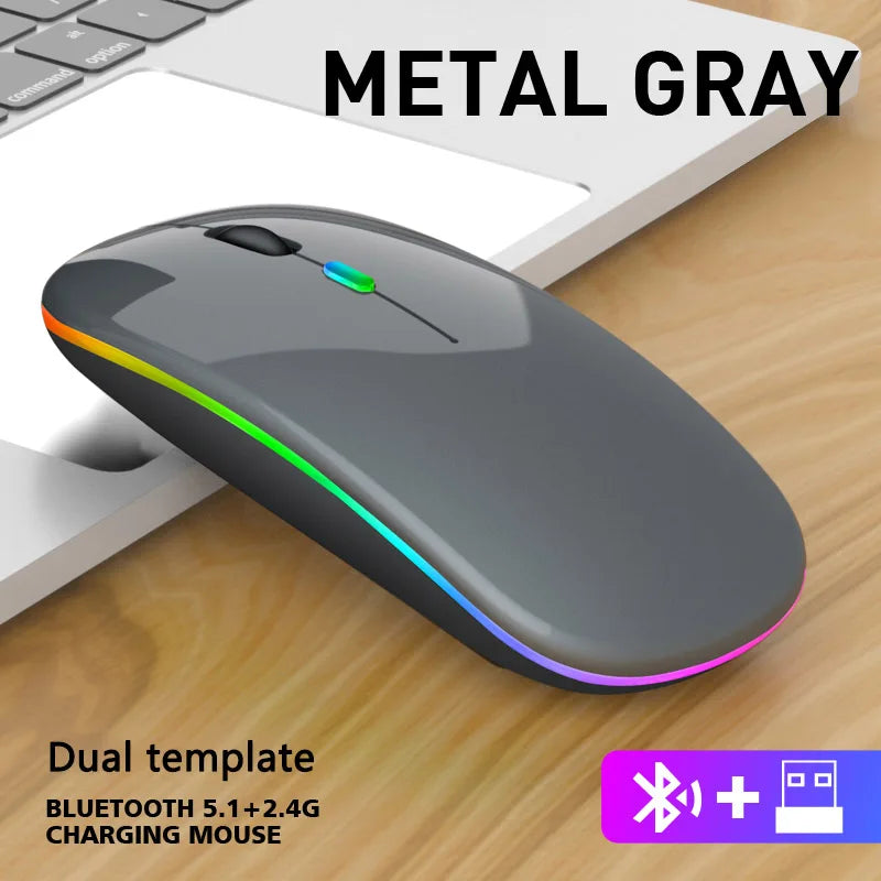 Wireless Rechargable Bluetooth Mouse - Silent Click, RGB Light, Ergonomic Design