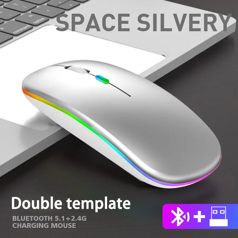 Wireless Rechargable Bluetooth Mouse - Silent Click, RGB Light, Ergonomic Design