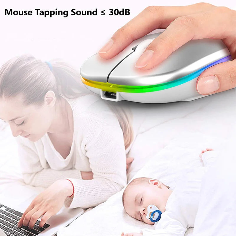 Wireless Rechargable Bluetooth Mouse - Silent Click, RGB Light, Ergonomic Design