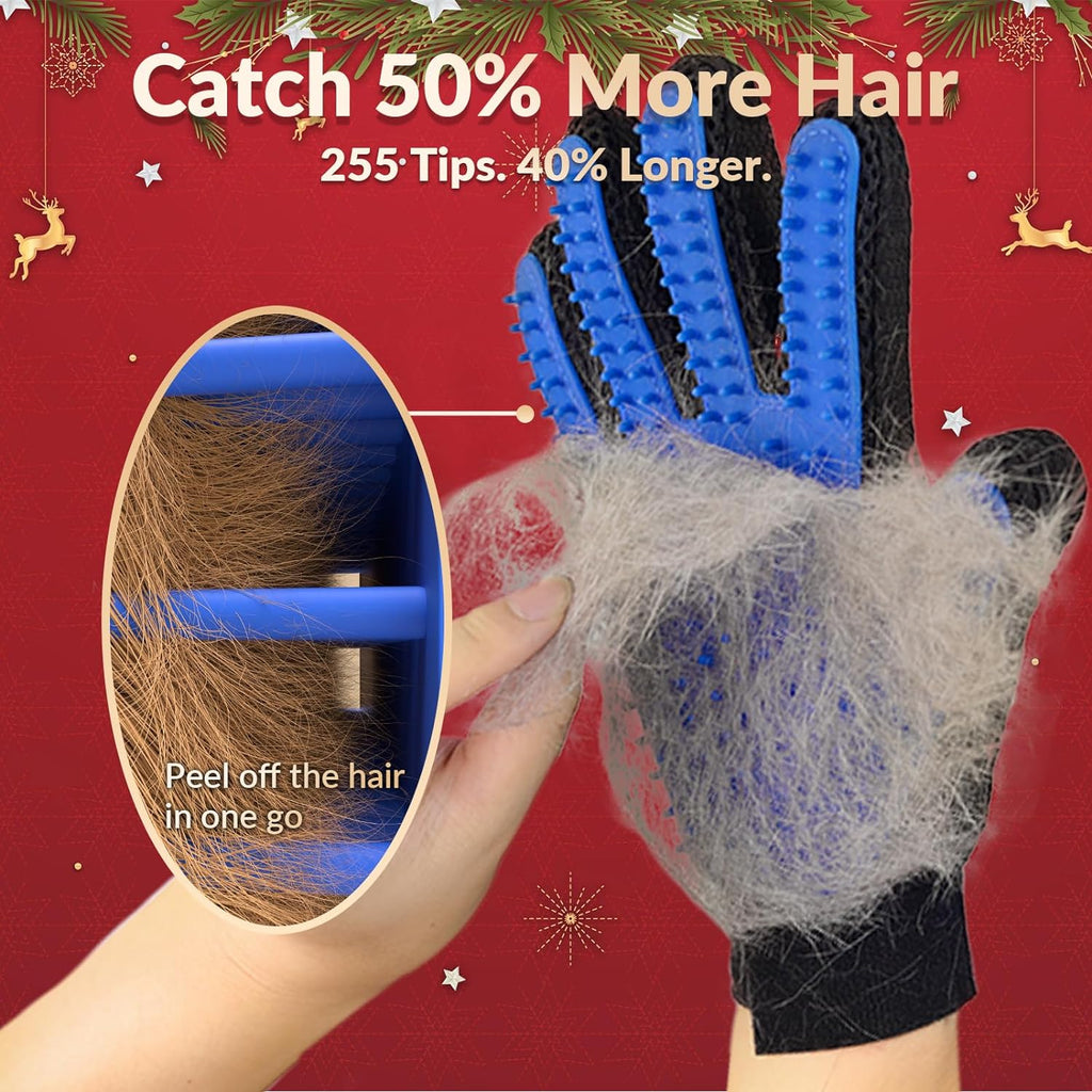 Pet Grooming Gloves for Cats & Dogs - Deshedding Brush Mitt Pair - Hair Remover & Massaging Glove