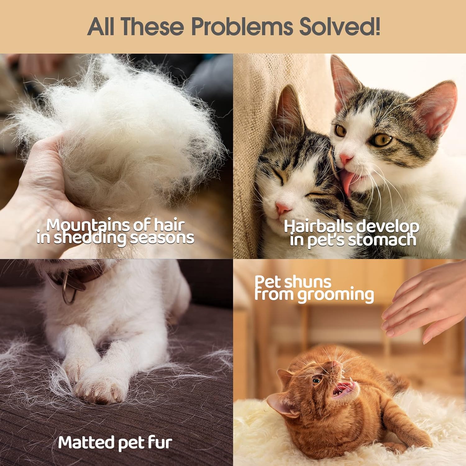 Pet Grooming Gloves for Cats & Dogs - Deshedding Brush Mitt Pair - Hair Remover & Massaging Glove