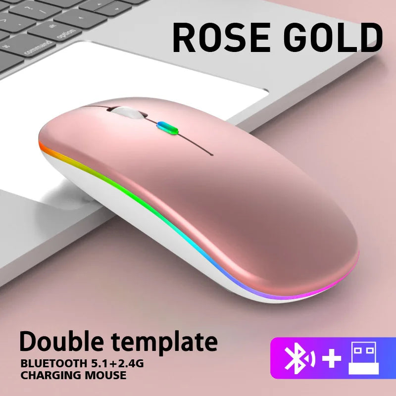 Wireless Rechargable Bluetooth Mouse - Silent Click, RGB Light, Ergonomic Design