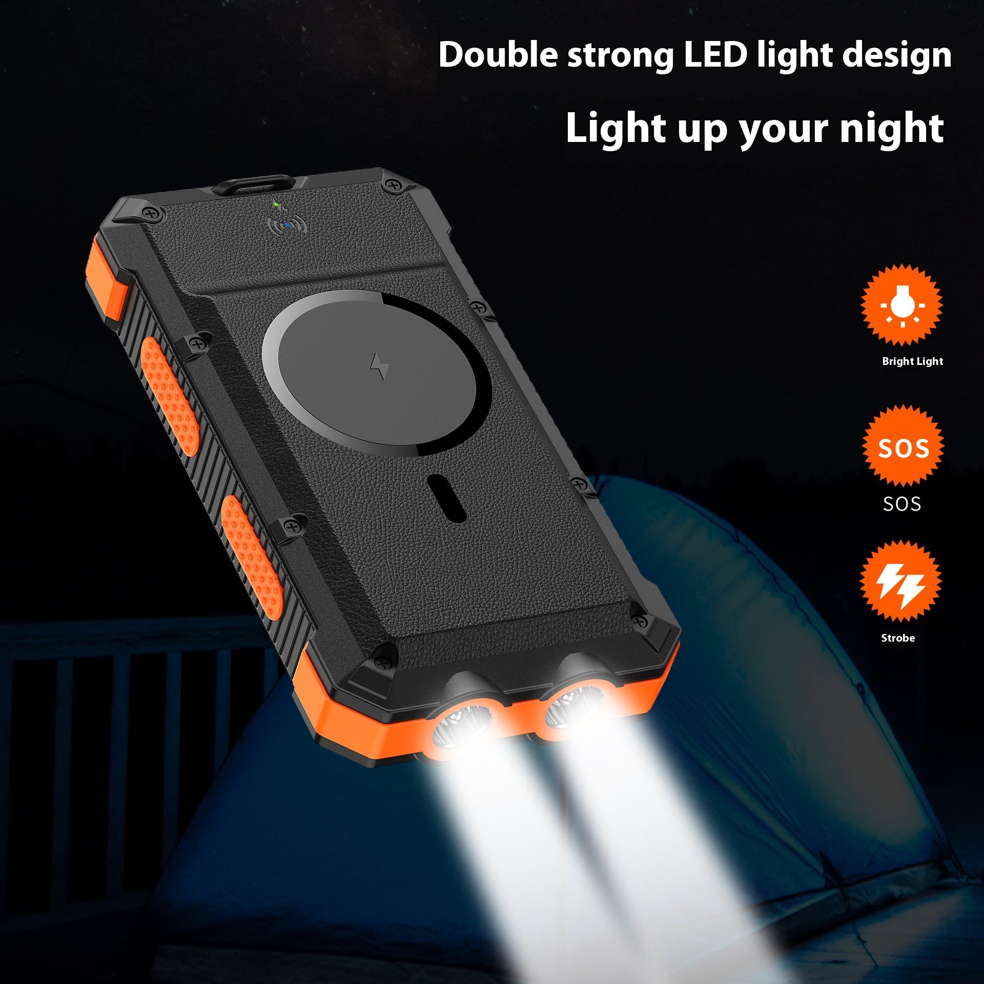 20000mAh Solar Power Bank Wireless Charger Fast Charging Waterproof Outdoor Portable