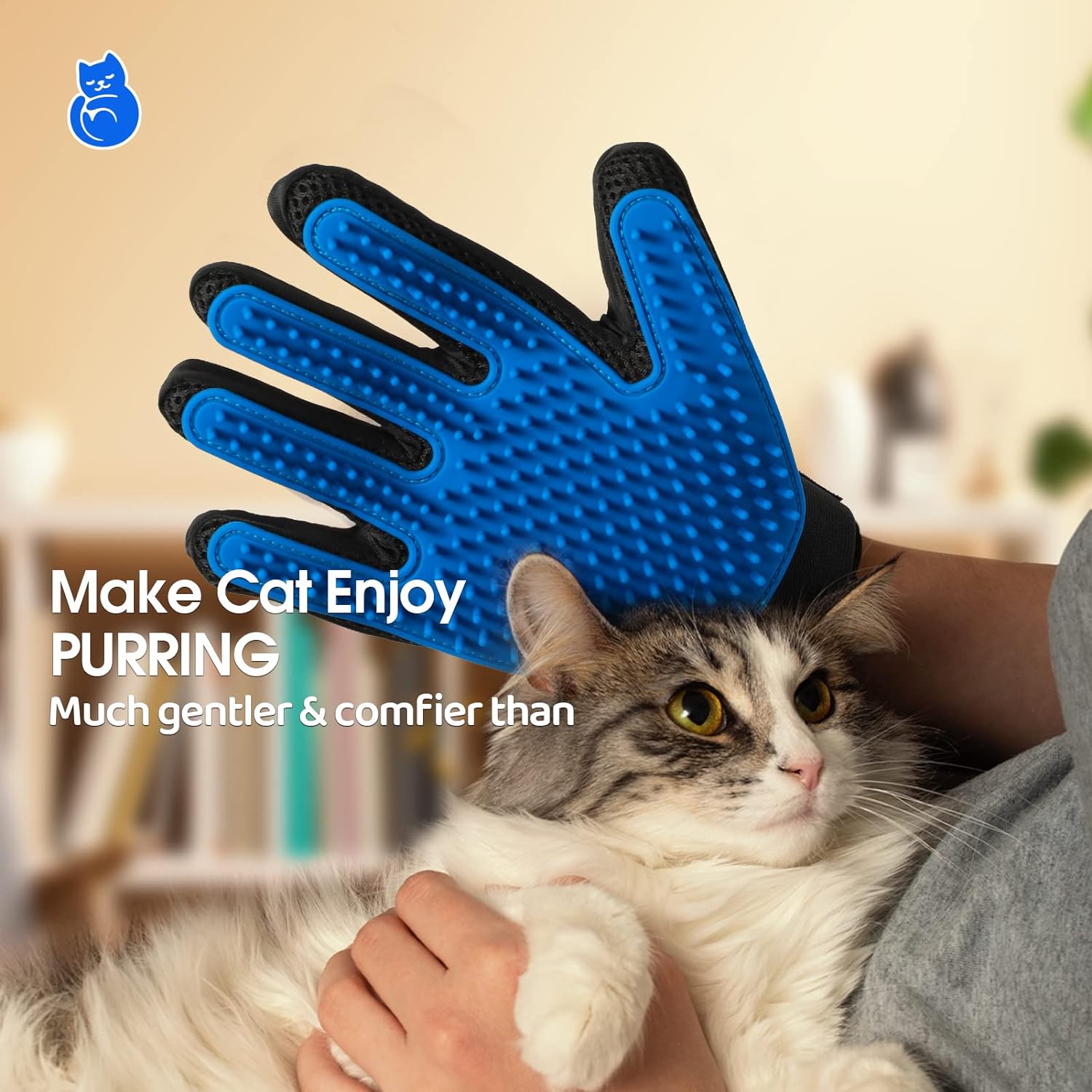 Pet Grooming Gloves for Cats & Dogs - Deshedding Brush Mitt Pair - Hair Remover & Massaging Glove