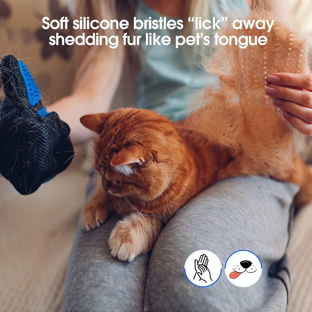 Pet Grooming Gloves for Cats & Dogs - Deshedding Brush Mitt Pair - Hair Remover & Massaging Glove