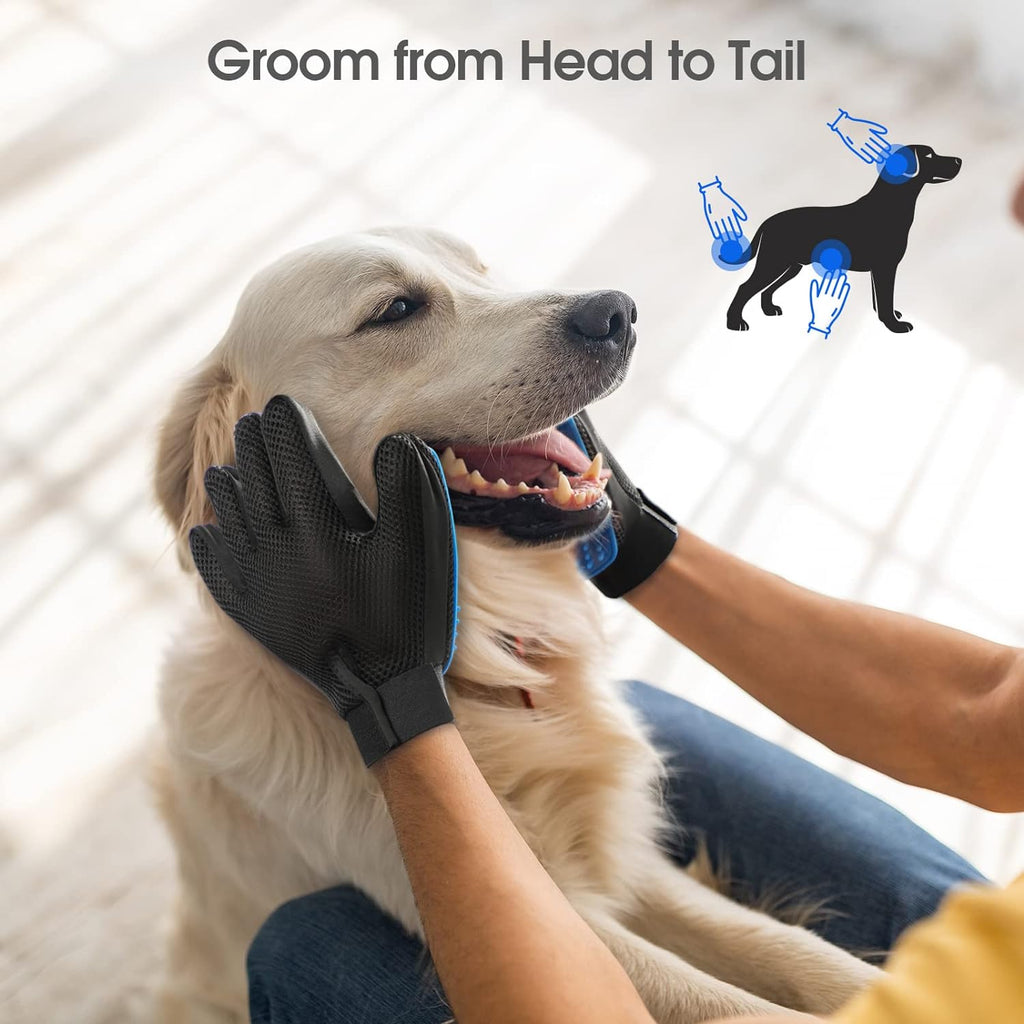 Pet Grooming Gloves for Cats & Dogs - Deshedding Brush Mitt Pair - Hair Remover & Massaging Glove