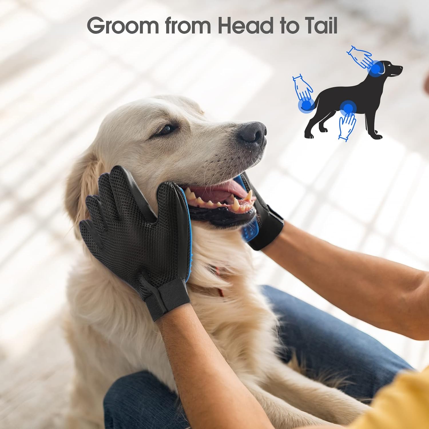 Pet Grooming Gloves for Cats & Dogs - Deshedding Brush Mitt Pair - Hair Remover & Massaging Glove