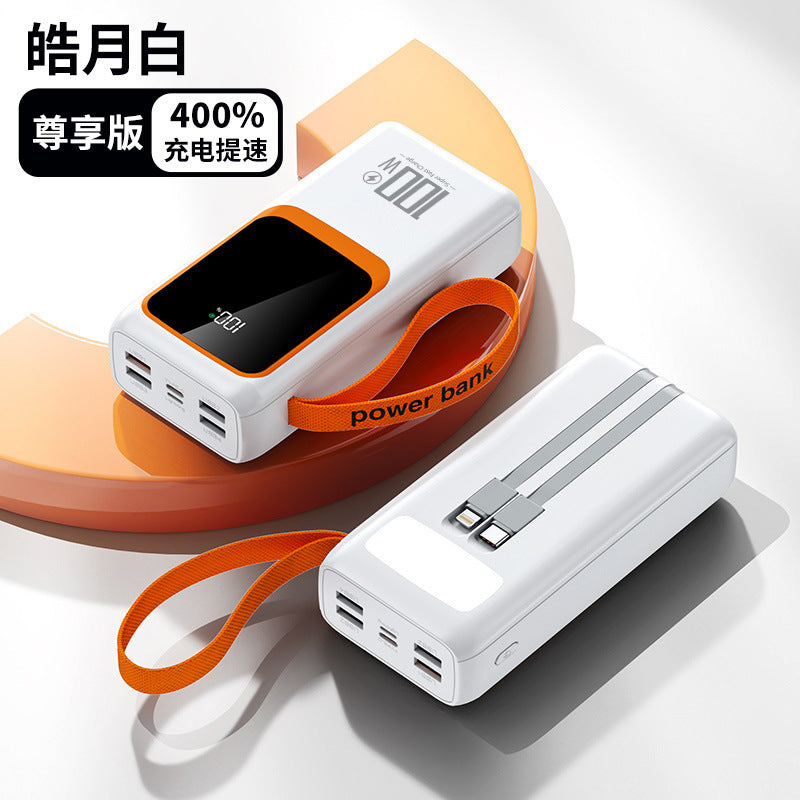 Power Bank with Super Large Capacity, Built-In Cable, 50000 Mah, 100W Super Fast Charging Mobile Power Supply Power Bank