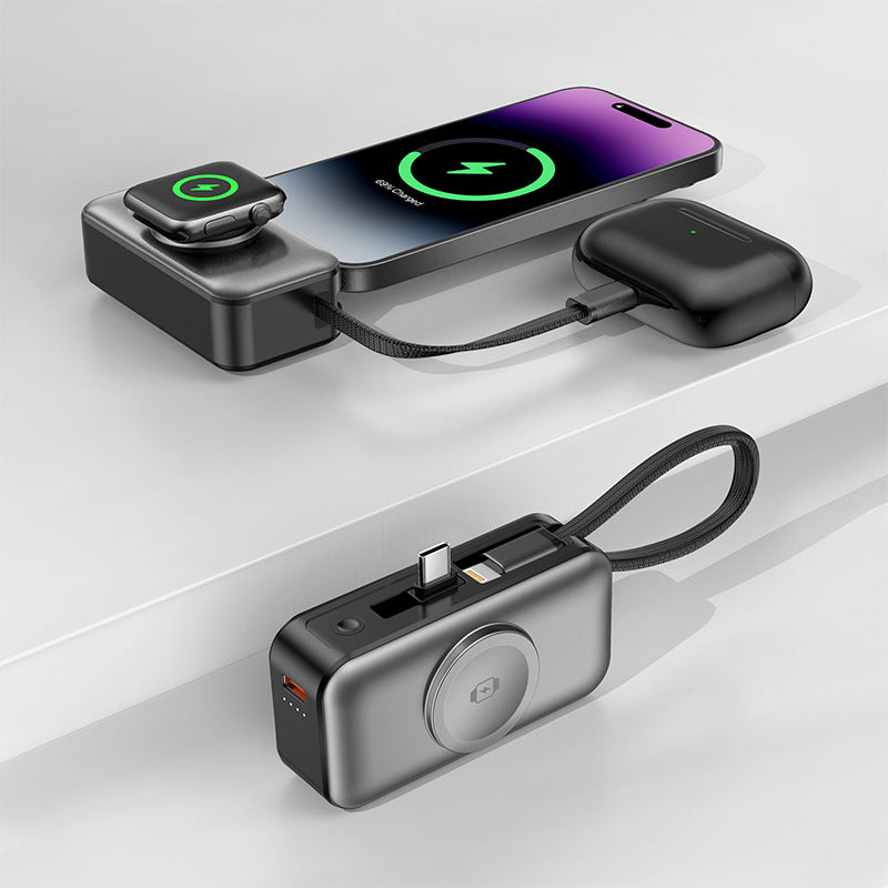New Fast-Charging Three-In-One Magnetic Wireless Charging Power Bank That Supports Watches, Earphones, and Mobile Phones, a Multifunctional Power Bank