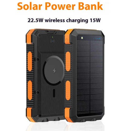 20000mAh Solar Power Bank Wireless Charger Fast Charging Waterproof Outdoor Portable