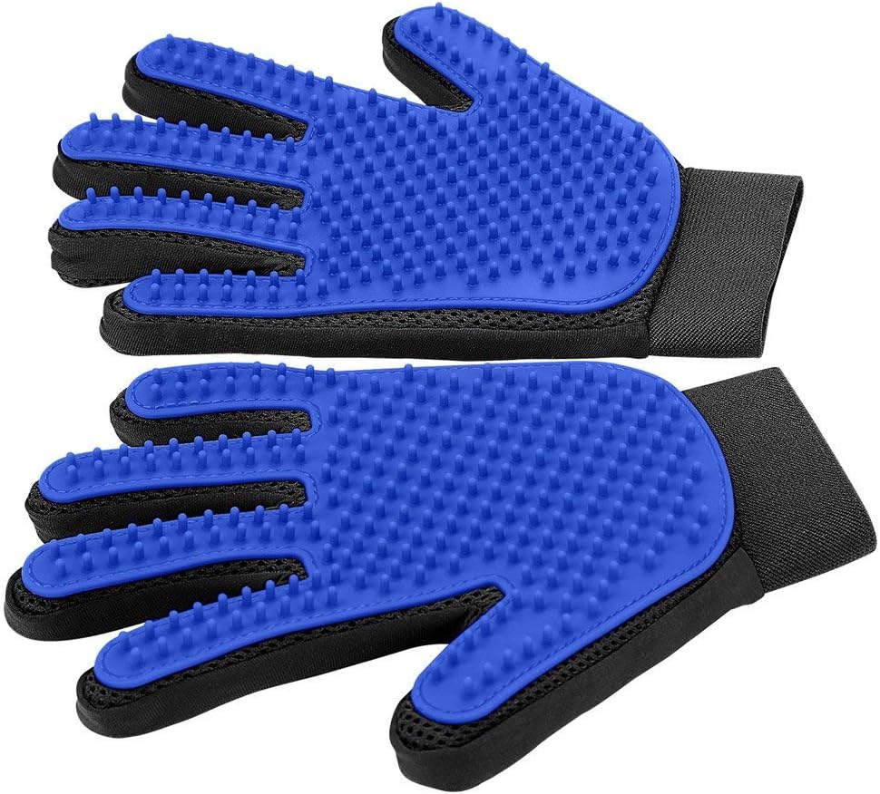 Pet Grooming Gloves for Cats & Dogs - Deshedding Brush Mitt Pair - Hair Remover & Massaging Glove
