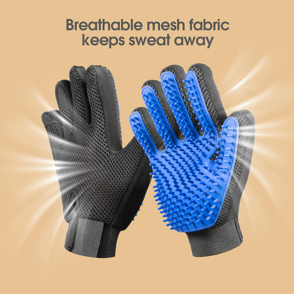 Pet Grooming Gloves for Cats & Dogs - Deshedding Brush Mitt Pair - Hair Remover & Massaging Glove